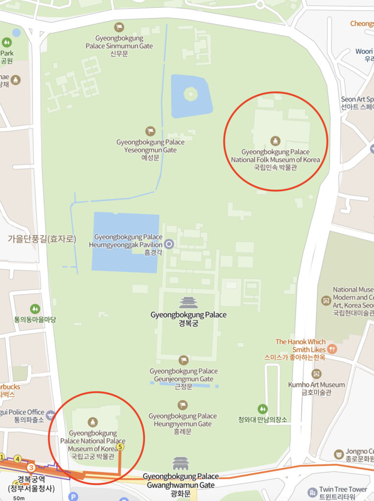 Locations of National Palace Museum of Korea and the National Folk Museum on a map